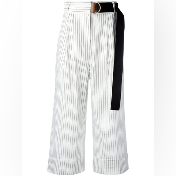 Tibi CECIL STRIPED CULOTTES WITH D-RING BELT, WHITE IN...